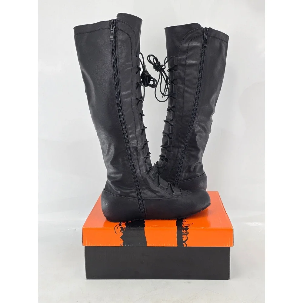 1031 by Ellie Renaissance Boot Mens S 8-9 Black Lace Up Knee High - New